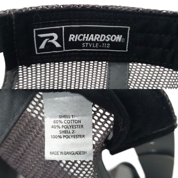 Richardson Oxford Round Patch Mesh Snapback Cap Trucker Baseball Hat Black Gray - Picture 8 of 14